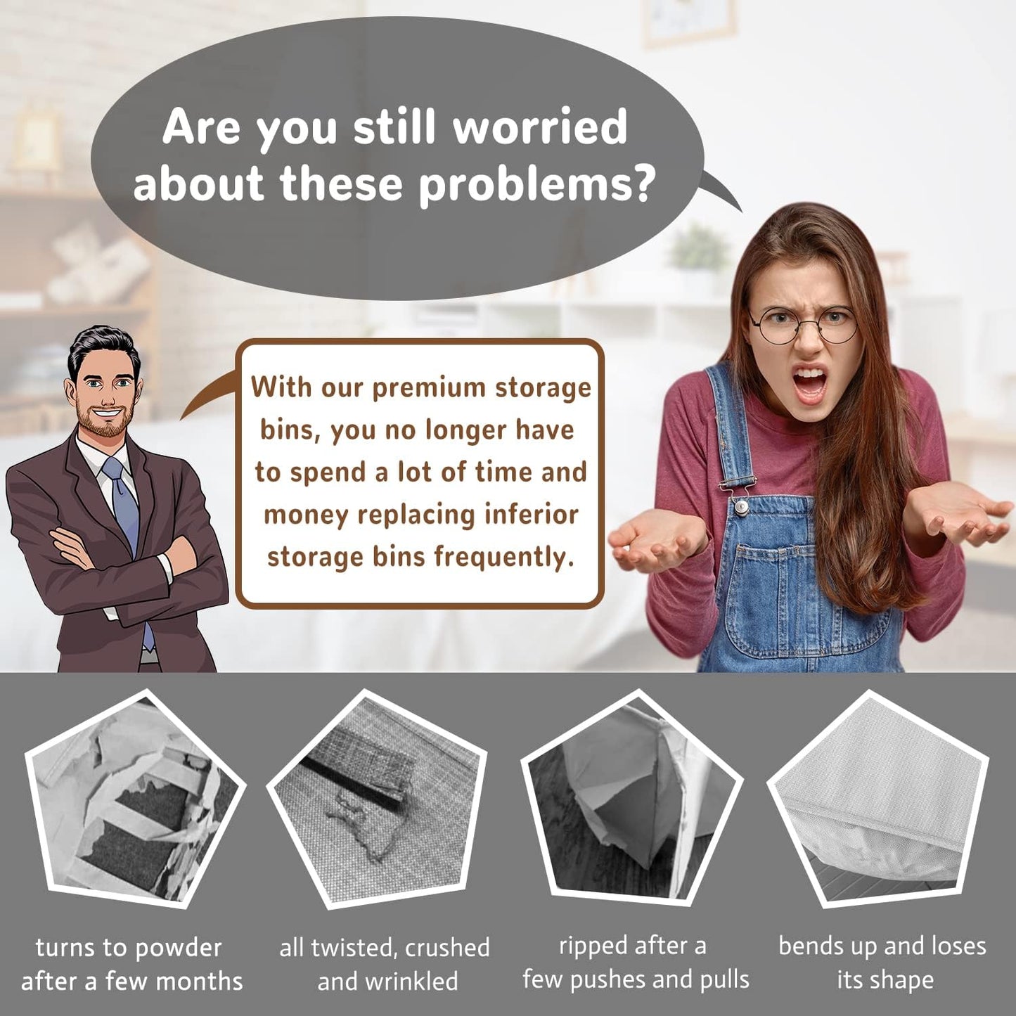 Thicker Fabric Storage Cubes 13 inch Collapsible Storage Bins for Organization, Cubby Storage Boxes for Organizing Shelf Cabinet Bookcase, 2pcs, Sliver Grey