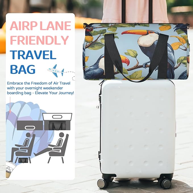 Cute Toucan Travel Duffle Bag for Women Men, Overnight Weekender Bag, Carry on Tote for Sport Gym