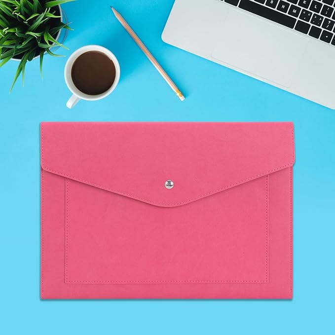 Wason Expanding A4 Document File PU Leather Envelope Case Holder-Large Size Pockets for Paper Bills Stationery Tablet and PC, Work Study Traveling (Plum red)