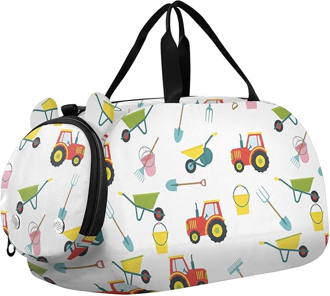 VIGTRO Garden Tools Tractor Bucket Kids Overnight Travel Duffel Bag Sport Gym Bag for Boys Girls with Shoe Compartment, Carry On Weekender Luggage Bag for Dance Swim Yoga