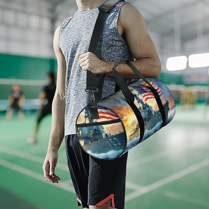 U.S Flag Warship Navy Battleship Gym Bag Travel Duffel Bag Lightweight Carry On Bags Weekender Bags for Women Men