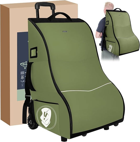 Rolling Car Seat Travel Bag with Wheels – Car Seat Backpack Transport Case for Airplane Travel, Fits Convertible & Booster Seats, Protective Storage Cover, (Green)