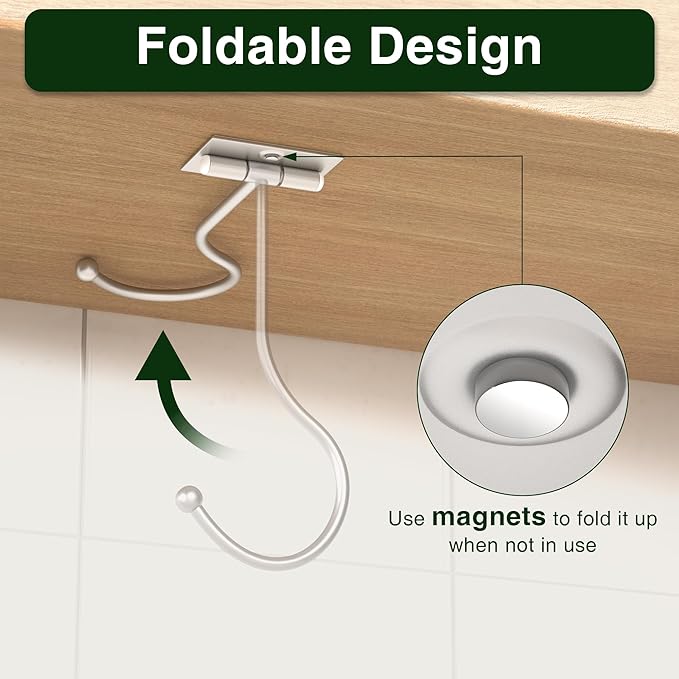 Modern Banana Hanger Hook Under Cabinet: Adhesive Banana Holder Silver, Foldable with Magnets When Not in Use, Under Counter Banana Hook, Stainless, Hold 13 LB