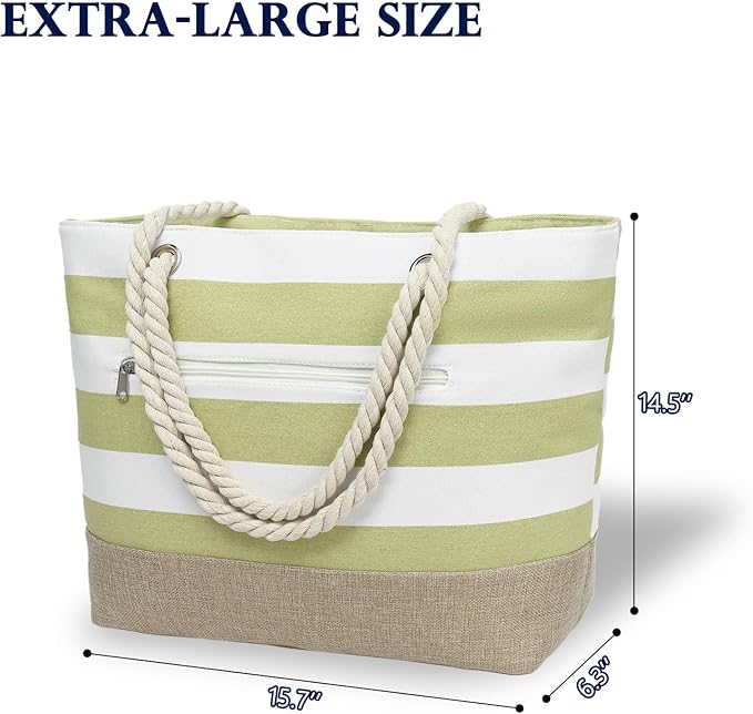 Fammart Beach Bags Waterproof Sandproof for Women, Large Canvas Pool Bag with Leakproof Wet Pocket & Zipper Cruise Essentials