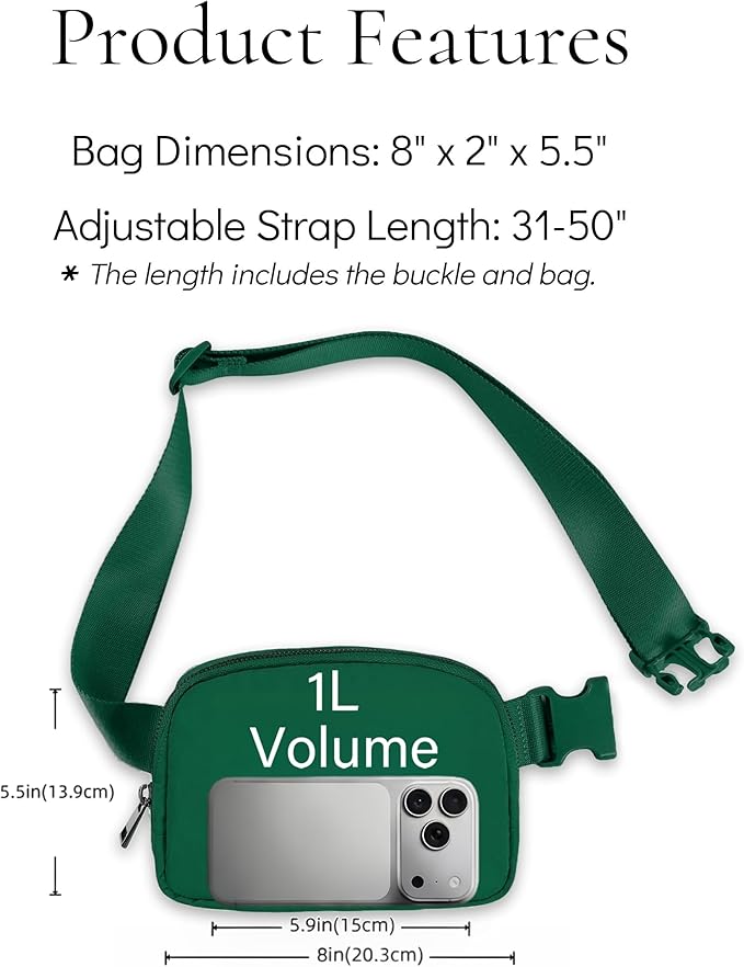 Cross Body Fanny Packs for Women Men Fashion Waist Bag Pouch Nylon Small Travel Crossbody Bags Mini Purse Everywhere Belt Bag Bum Bag for Workout Running Hiking Everglade Green
