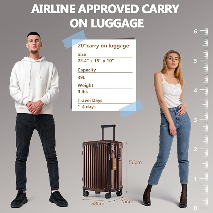 Joyway 20in Carry On Luggage with Cup Holder and USB Port, 25% Expandable Capacity, Smart Suitcase Set with Anti Slip Wheels and Handbag, Perfect for Men and Women (Coffee, Carry-On 20-Inch Handbag)