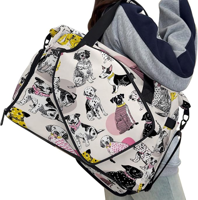 Vintage Dog Black Gym Bag for Women & Tennis Bag, Large Sports Duffel Bag Waterproof with Ventilated Shoe Compartment & Front Racket Sleeve, Lightweight Travel Weekender Overnight Bag