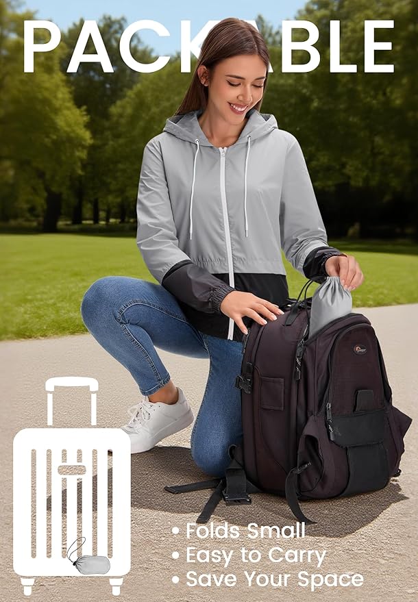 Zando Lightweight Rain Jacket Women Waterproof - Raincoat for Women Packable Rain coat Hooded Windbreaker for Travel Outdoor