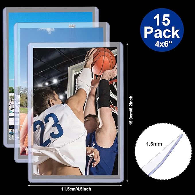 Outus 4 x 6 Inches Acrylic Photo Holder Rigid Plastic Baseball Card Pocket Protector Clear Acrylic Sleeve Sheet Protector for Sport Card & Photo(15 Pieces)