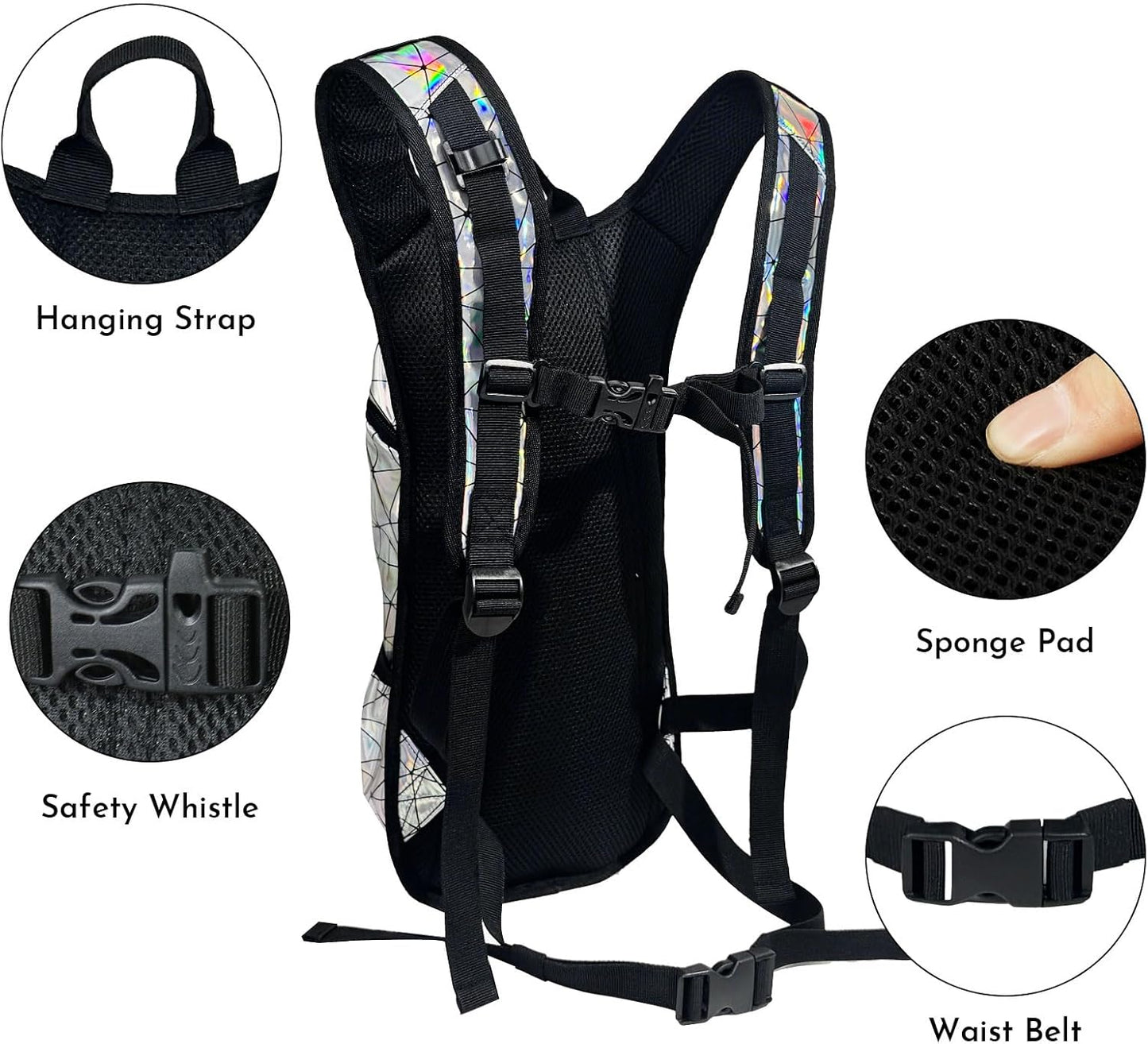 Reflective Hydration Backpack, Hydration Pack - Water Backpack with 2L/3L Hydration Bladder, Essential for Festivals - Rave Hydration Pack for Hiking, Running, Cycling, and Festivals