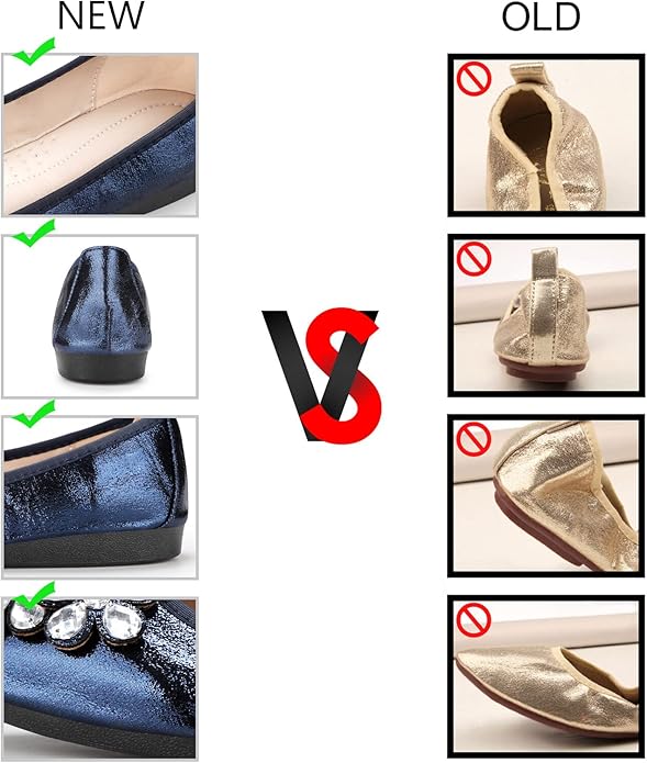 KUNWFNIX Women Ballet Flats Rhinestone Wedding Ballerina Shoes Foldable Sparkly Comfort Slip on Flat Shoes