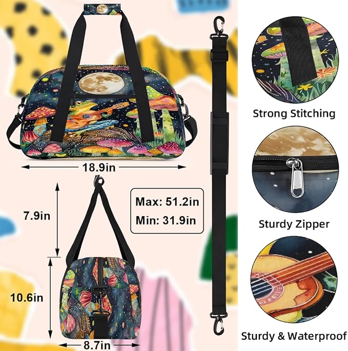 Travel Duffle Bag for travel duffle bag sports Girls Boys Kids Galaxy Frog Mushroom Lightweight Overnight Sleepover Weekender Bags Small Dance Gym Sport Bag Teens Carry-On Size Workout Bag