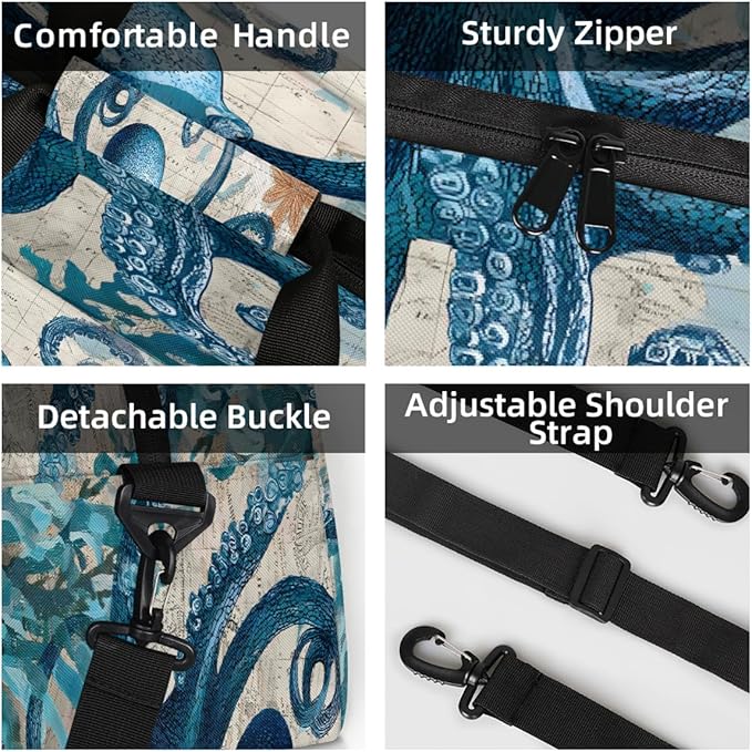 Travel Duffle Bag for travel duffle bag sports Girls Boys Kids Octopus Sea Retro Lightweight Overnight Sleepover Weekender Bags Small Dance Gym Sport Bag Teens Carry-On Size Workout Bag