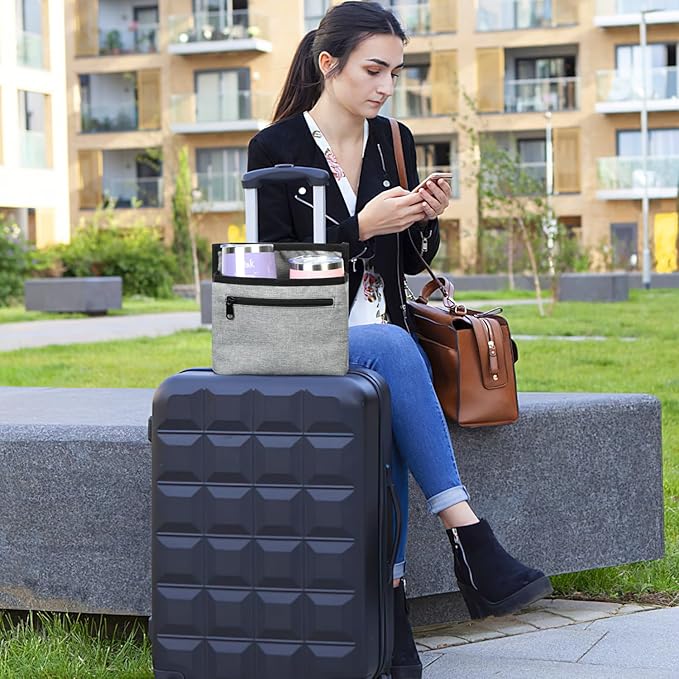 Luggage Travel Cup Holder Attachment for Suitcase Drink Carrier Caddy, Coffee Mug and Tumblers, Traveler Carry on Hands Free Accessory- Gifts for Flight Attendants Travelers Accessories