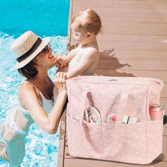 LEDAOU Large Beach Bag Women Waterproof Sandproof Zipper Beach Tote Pool Bag for Swim Gym Grocery Travel with Wet Pocket | Waterproof, Sandproof, Zipper, Pool, Gym, Grocery