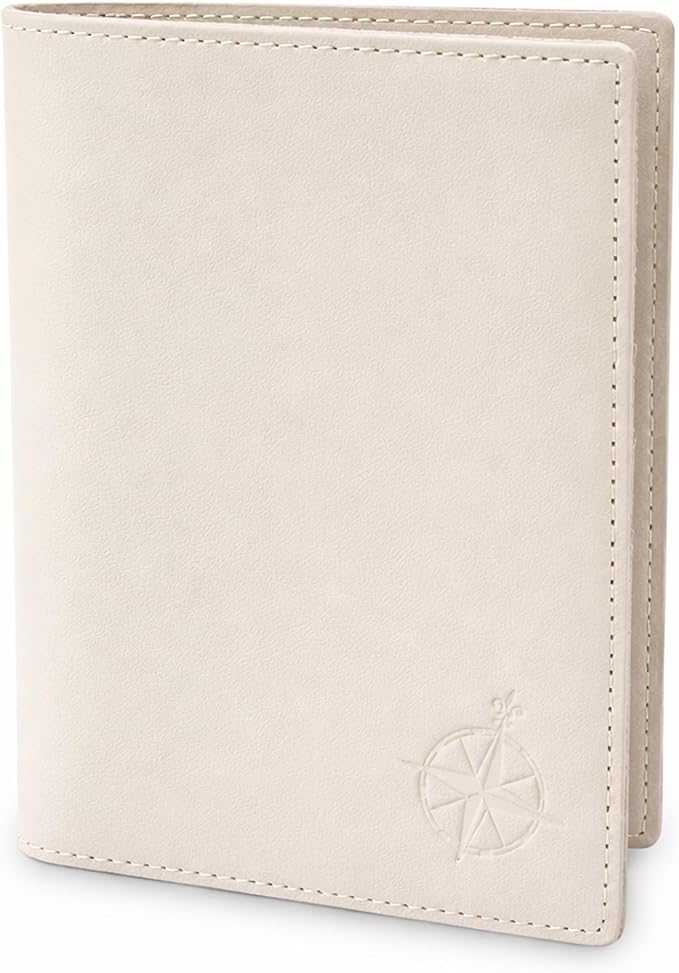 WANDERINGS Leather Travel Wallet with Passport Holder - 5.5" x 4" - Genuine Leather Case with RFID Blocking for Men and Women - Folding Wallet for Passports - Oat Color