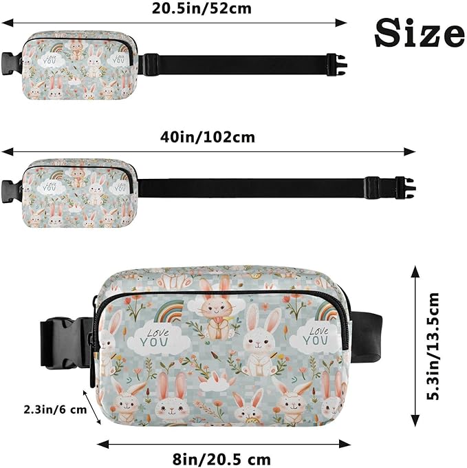 Cute Bunnies Rabbit Fanny Pack for Women Men Water Resistant Fashion Waist Packs with Adjustable Strap Belt Bag for Travel Workout Jogging Hiking 21220153