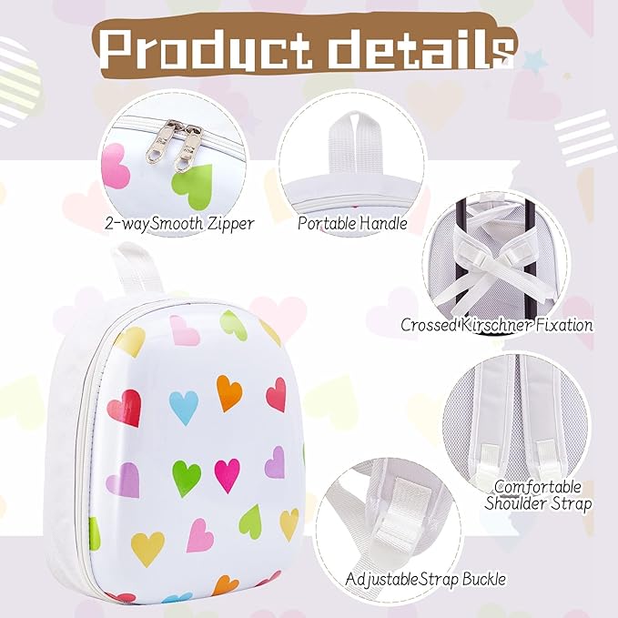 Sanwuta 4 Pcs Kids Luggage Set Rolling Suitcase Backpack U-shaped Pillow Kids Carry On Gift for Summer Travel Family Trip(17 Inch,Heart Style,White)