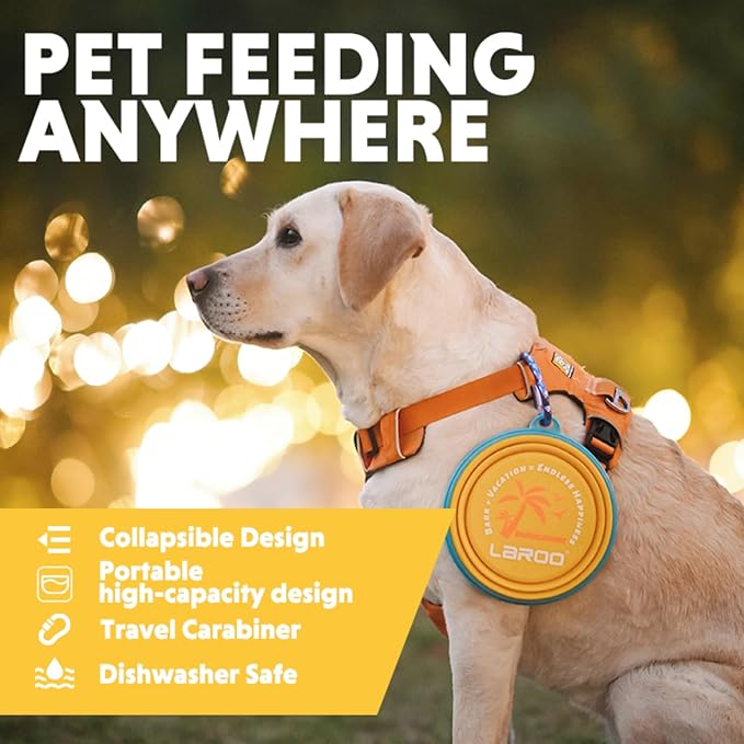 LaRoo Collapsible Dog Bowls, Large Portable Foldable Travel Dog Bowls with Clasp, BPA-Free Non-Toxic Water & Food Bowl for Large/Medium Dogs, Outdoors in Summer Hiking, Walking, Traveling (Yellow)
