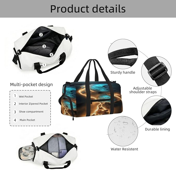 View under the moon Print Gym Bag with Shoe Compartment for Women Men, 17.7in Sports Duffle Weekender Tote, Overnight Travel Duffel Bag Carry On