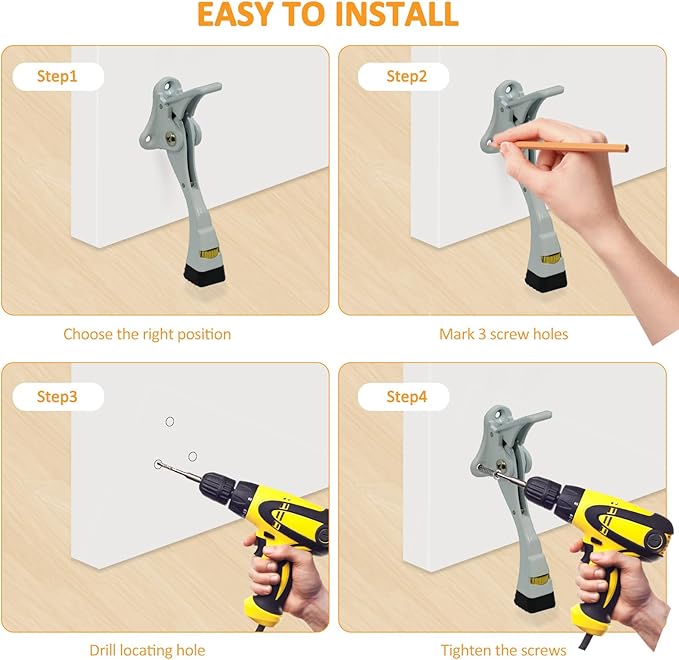 GoldPig Door Stoppers,1 Pack Kickdown Door Stop with One-Touch semi-Automatic White Door Stopper Adjustable Height and Rubber Tip 4 Inches, Heavy Duty Door Stops, Door Holder (White)