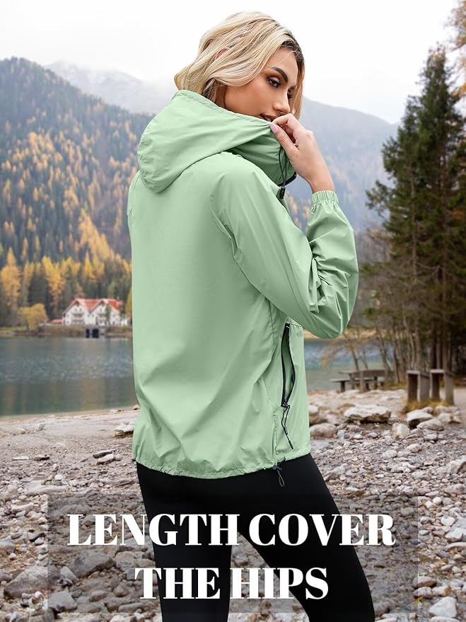 PITINAN Lightweight Rain Jacket Women Packable Wind Breaker Light Rain Jacket Women Waterproof Travel Raincoat S-XXL