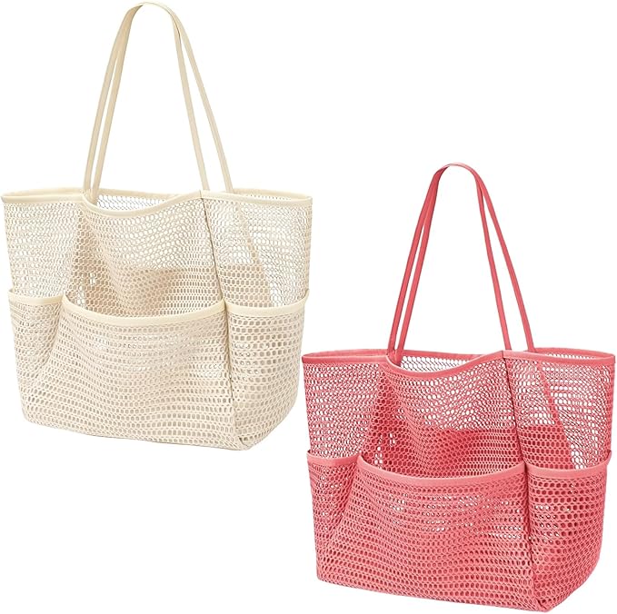 4PCS Large Beach Bags for Women,Nylon Mesh Tote Bag with Large Inner Zipper Pocket