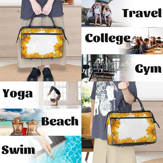 Sunflowers Overnight Weekender Bag for Women Men Travel Duffel Bags Waterproof Luggage Carry on Sports Yoga Gym Bag