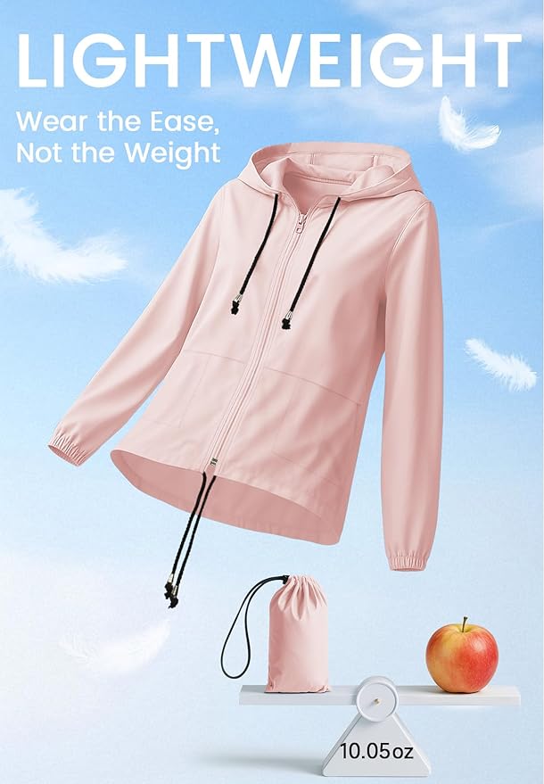 Zando Lightweight Rain Jacket Women Waterproof - Raincoat for Women Packable Rain coat Hooded Windbreaker for Travel Outdoor
