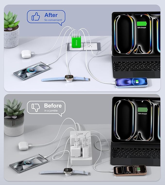 50W USB C Wall Charger Block,5-Port C Charger Fast Charging Block PD Power Adapter +QC 3.0 Multiport Type C Box Charger Cube USB A Wall Plug for iPhone 14/15/16/17 Pro Max Plus,Samsung(Green)(2-Pack)
