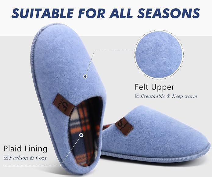 COFACE Unisex Mens Womens Cozy Memory Foam Scuff Slippers Casual Slip On Warm House Shoes Indoor/Outdoor Felt Sandal Slippers Size 4-15