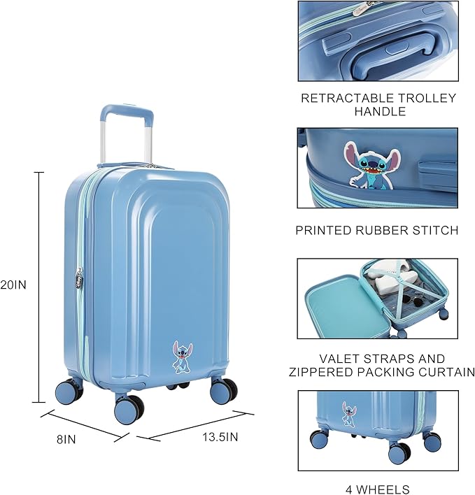 Bioworld Disney Lilo & Stitch Peeking Rubber Badge 20" 4-Wheel Roling Luggage