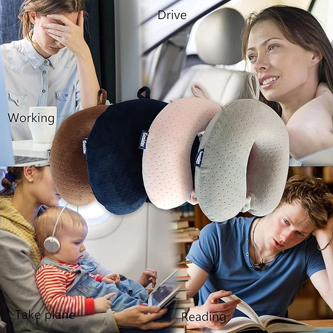 Neck Pillows for Sleeping Travel Pink Travel Pillow Comfortable U Shape Memory Foam Pillows Neck and Head Support Portable Travel Neck Pillow Suitable for Planes, Trains, Self-Driving Cars
