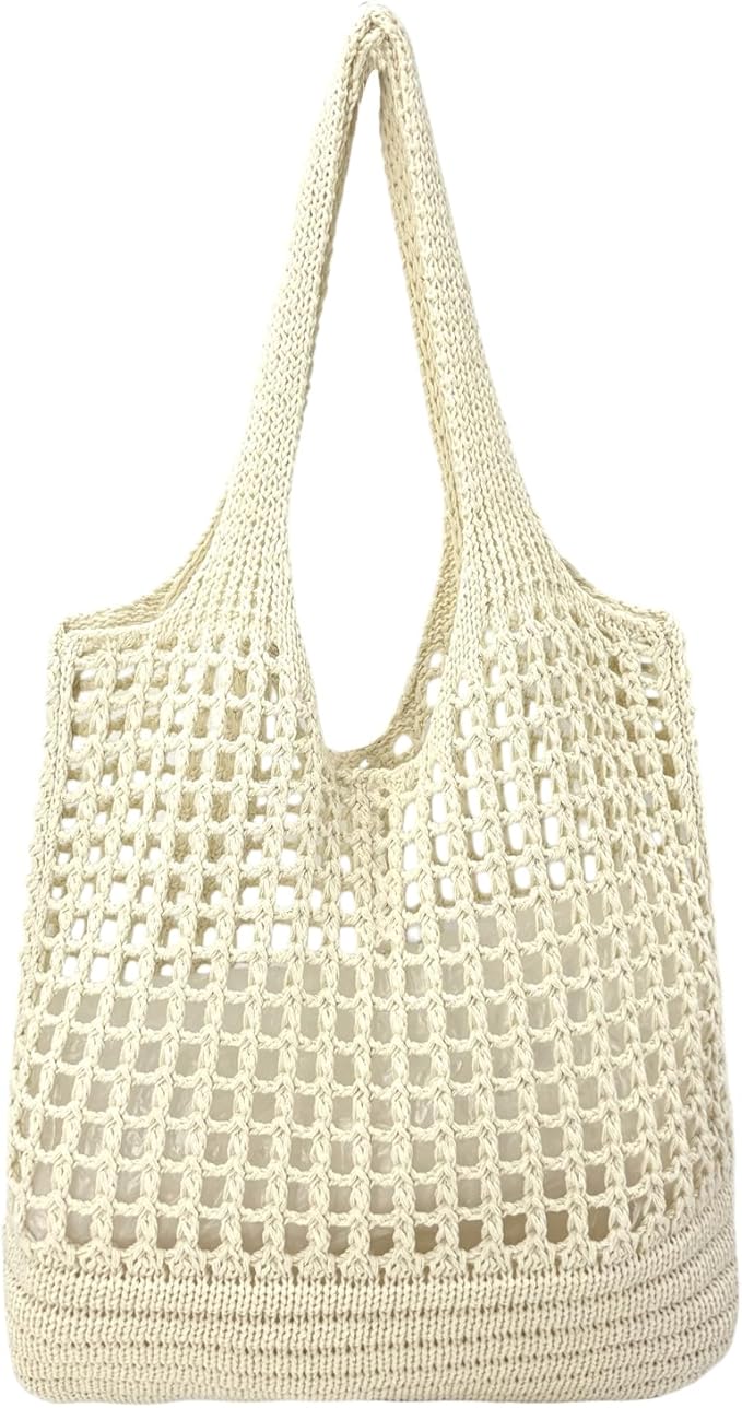 ENBEI Women Foldable Beach Tote, Washable Lightweight Beach Bag, Eco-Friendly Knit Shoulder Purse for Travel/Shopping/Gifts