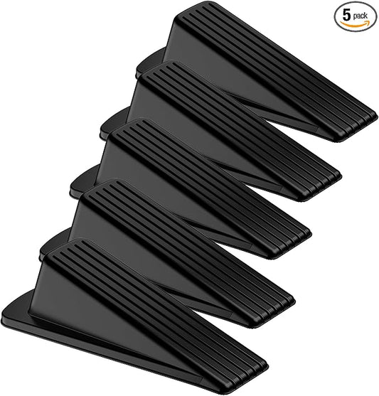 Crosize 5 Pack Door Stoppers for Bottom of Door, Premium Rubber Door Stops, Sturdy Wedge for Carpet, Tile, Concrete, Wood, Door Holder for Heavy Duty Door, Black