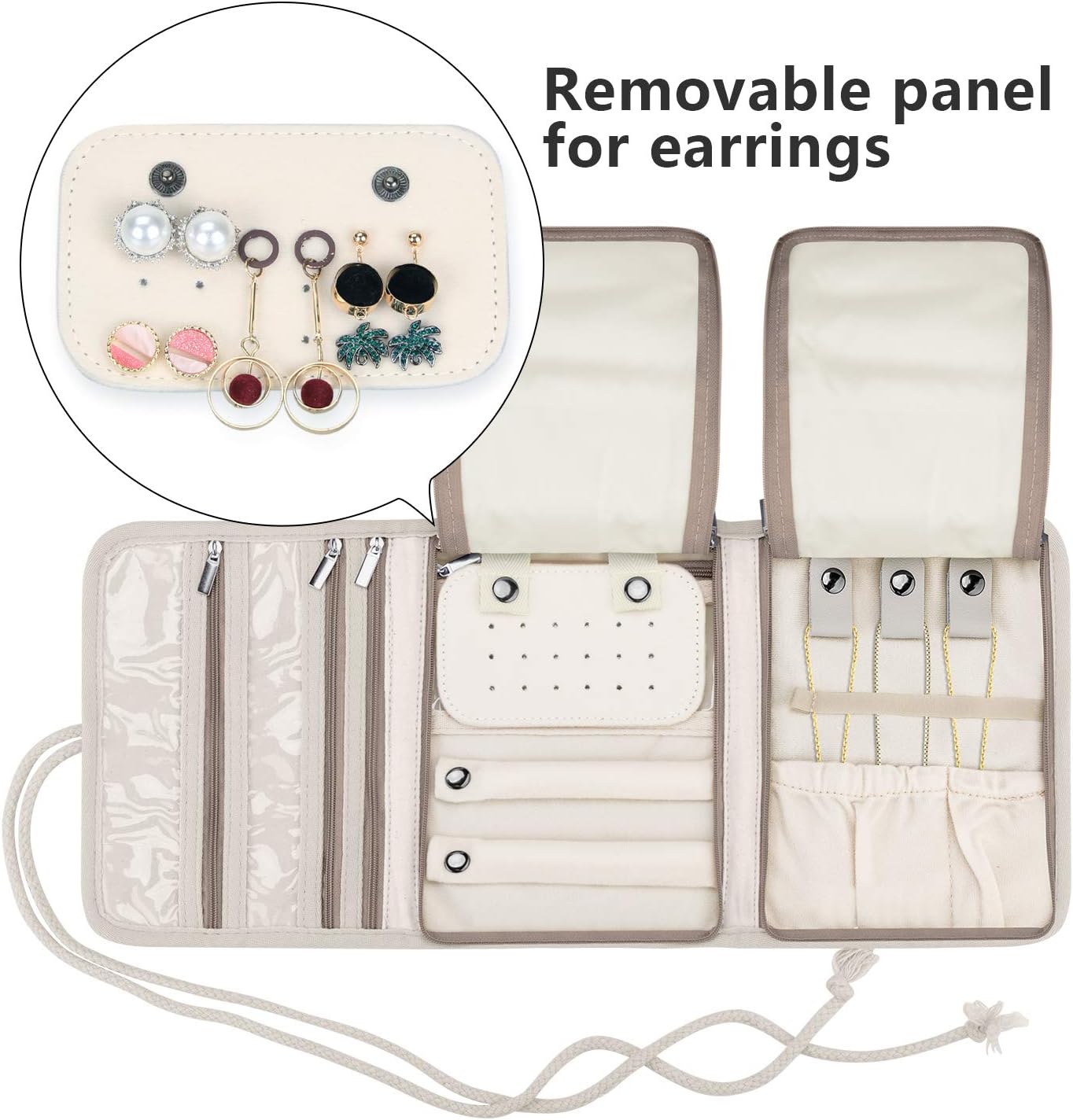 Teamoy Travel Jewelry Roll, Jewelry Storage Bag Organizer for Necklaces, Earrings, Bracelets, Rings, Brooches and More, Compact and Easy to Carry, Plum Flowers