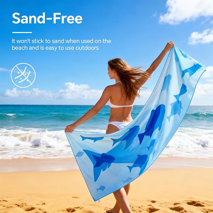 2 Pack Extra Large Microfiber Beach Towels 63×31 inch, Sand Free Ultra Quick Dry, Lightweight Compact Travel Towel for Pool, Swim Gym Camping, Yoga-Includes Carry Bag