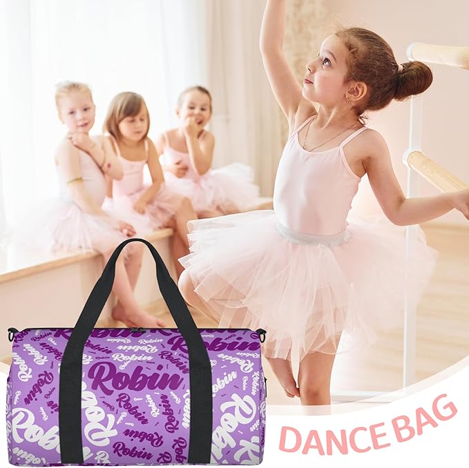 Custom-Dance-Gymnastics-Bag for Girls Personalized Kids Duffle Bag Cheerleader Team Bag for Travel Gym Sport Purple Text
