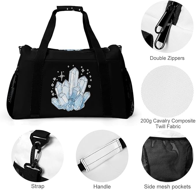 Blue Crystals Duffle Bag Gym Bag for Workout Travel Tote with Detachable Straps