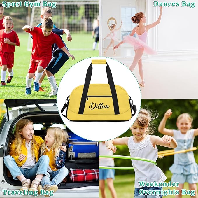 Custom Name Gym Duffel for Kids,Personalized Sports Bag Lightweight Gym Bags for Boys & Girls,Fitness Travel Weekender for Travel, and Workout Yellow