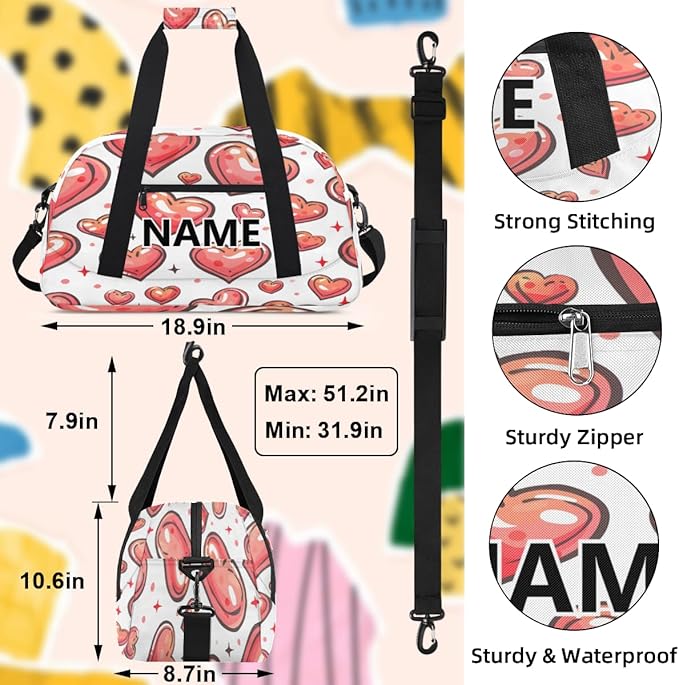 Red Heart Mini Gym Bag 18 inch for Women Men Waterproof Custom Love Valentine's Day Travel Duffel Bag Carry On Overnight Tote Nurse Bag for Work Fitness Hiking