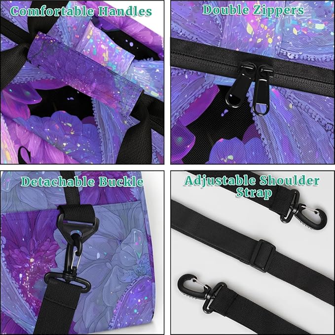 Custom Name Girls Gym Travel Duffle Bag with Front Zipper Pocket Personalized Sports Bag for Overnight, Weekender, Carry On,Workout & Dance, 18.9 * 8.7 * 10.6 in，Purple Bow