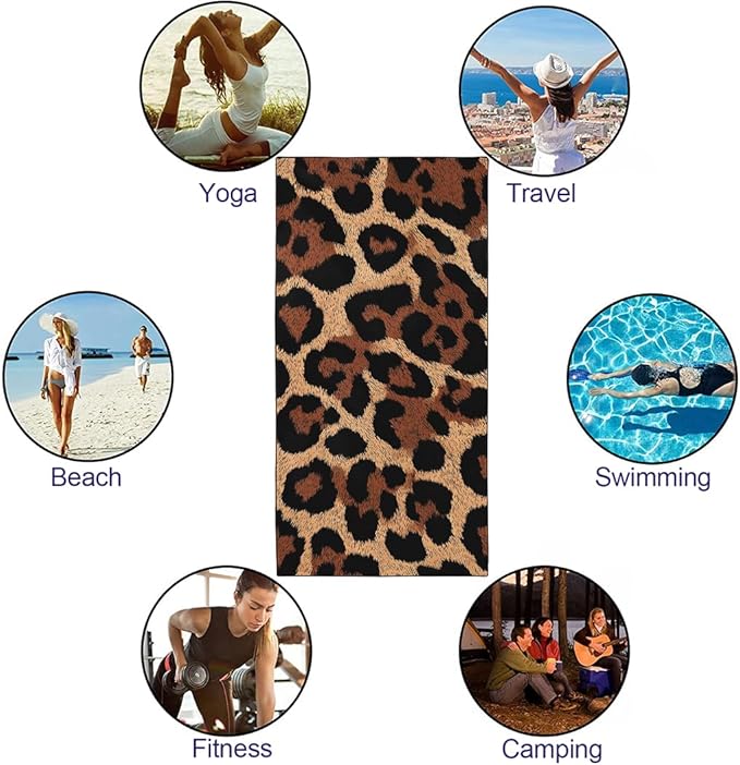 Leopard Print Beach Towel, 36"x72" Sand Free Quick Dry Thin Lightweight Microfiber Towel Gifts for Women Men