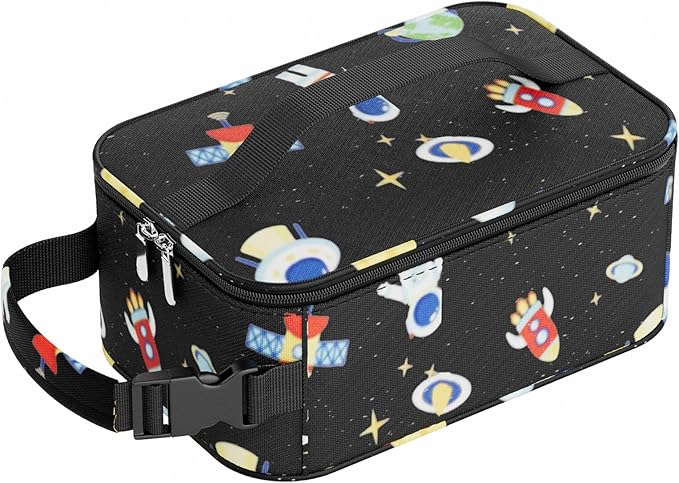 HowFly Small Insulated Snack Bag for Kid - Lunch Bag Box for Women/Men - Collapsible Reusable Lunch Cooler Bags for Bottle with Handle Buckle for Work School - Spaceman