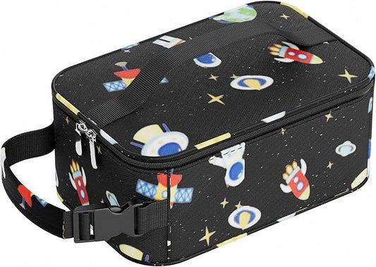 HowFly Small Insulated Snack Bag for Kid - Lunch Bag Box for Women/Men - Collapsible Reusable Lunch Cooler Bags for Bottle with Handle Buckle for Work School - Spaceman