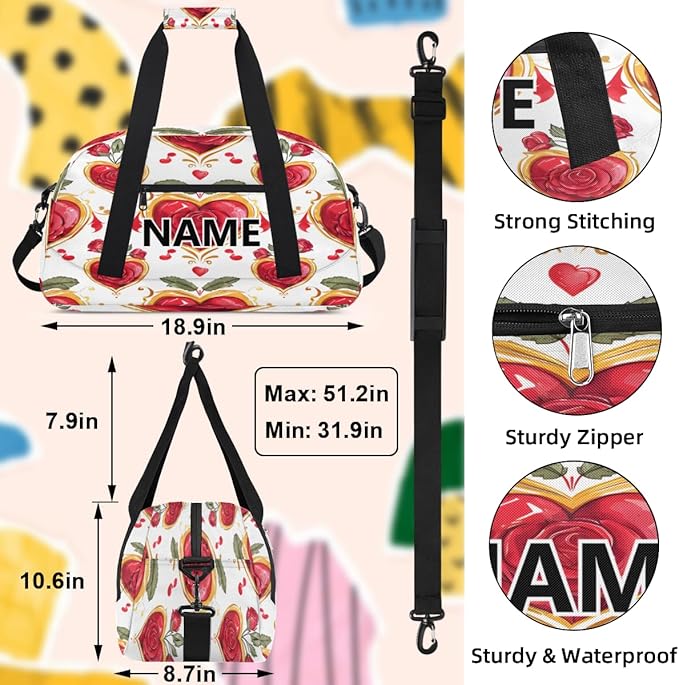 Rose Floral Mini Gym Bag 18 inch for Women Men Waterproof Custom Retro Flower Vintage Travel Duffel Bag Carry On Overnight Tote Nurse Bag for Work Fitness Hiking