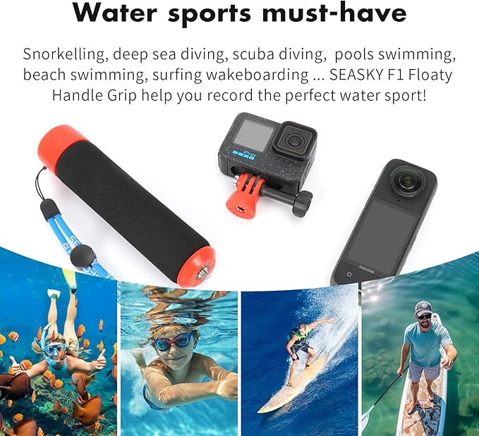 SEASKY F1 Multifunction Enhanced Floaty Handle Grip Hand Stick Bar Accessories for Gopro Hero13/12/11/10/9 Black for Insta360 X5 X4 X3 X2 Ace Pro 2 for DJI Action 6 5 Pro/4/3 Sports Action Camera