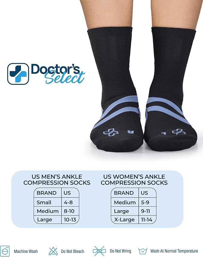 Doctor's Select Plantar Fasciitis Socks - 2 Pairs | Compression Crew Socks for Plantar Fasciitis Relief | Arch Support Socks