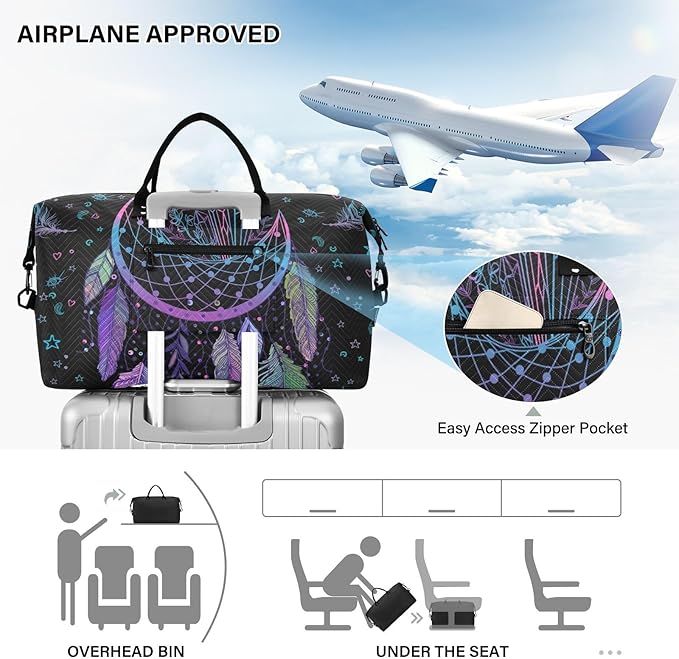 Dreamcatcher Quilted Travel Bags Weekender Duffle Bags With Toiletry Bag Carry on Overnight Duffels Yoga Gym Bag for Airplanes Business Sports