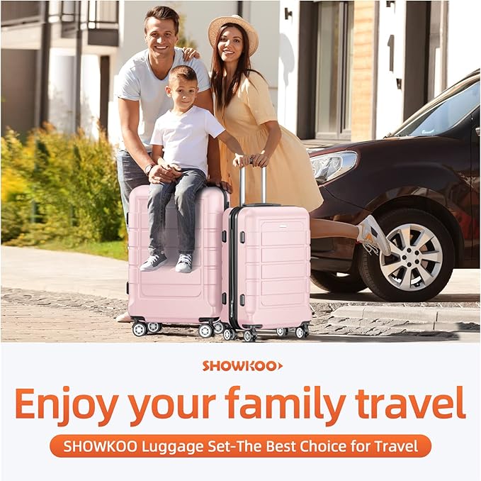 SHOWKOO Luggage Sets 3 Piece Expandable 100% PC Durable Hardshell Suitcase with Wheels TSA Lock Lightweight Luggage Pink